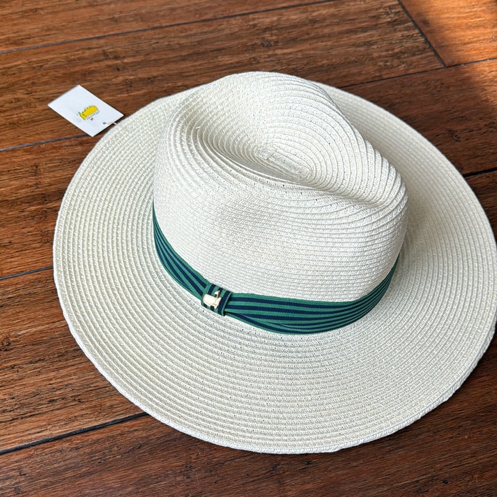 NWT 2024 Masters Doran Pacific Straw Hat with Green and Blue Striped Ribbon